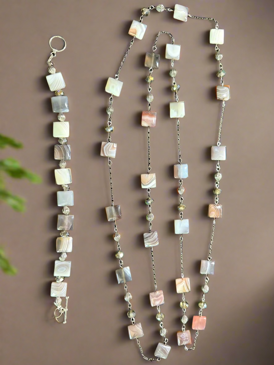 Agate necklace, bracelet, earring set