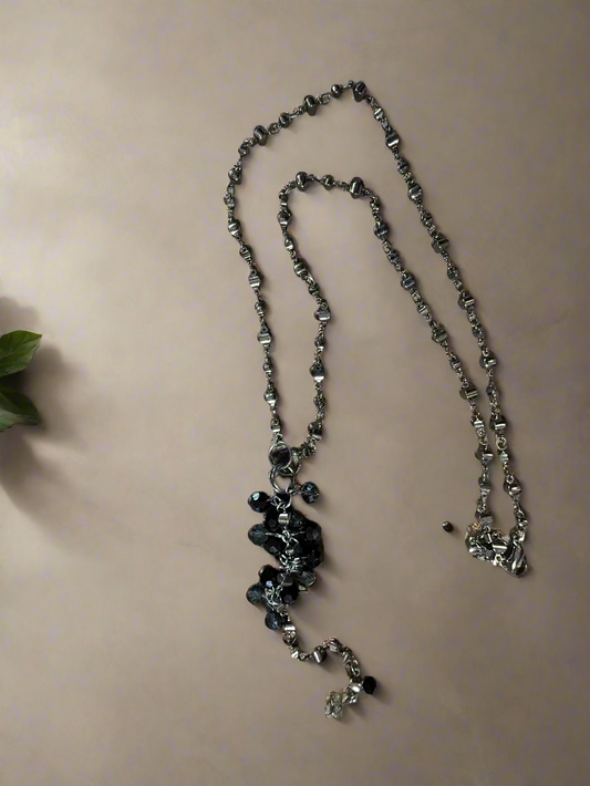 black cut bead necklace